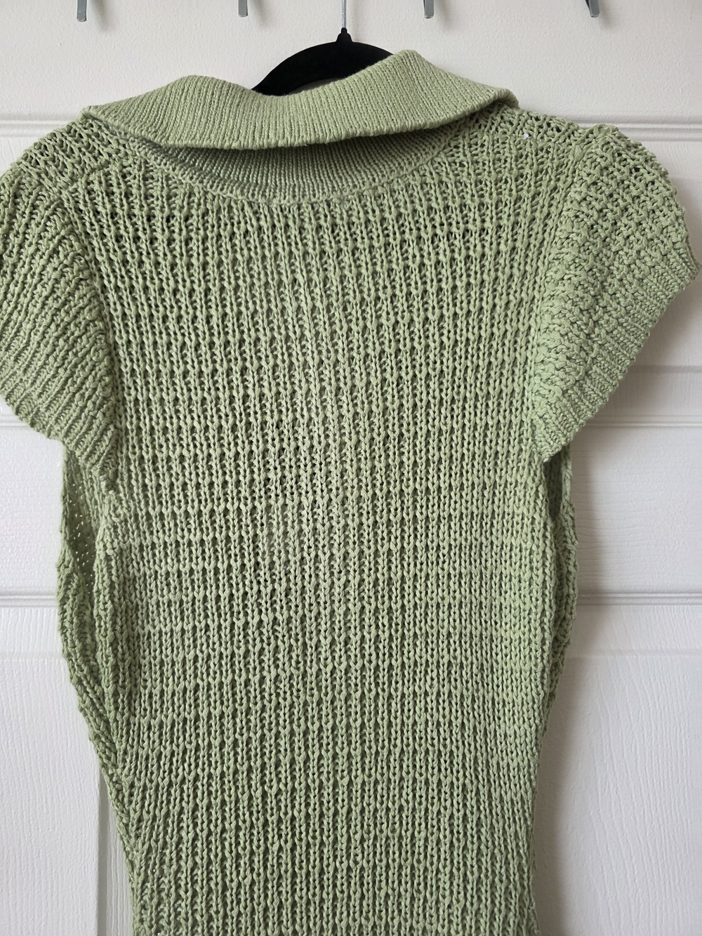 Light Green Knit Fringe Maxi Dress with Polo Collar - Picture 7 of 8